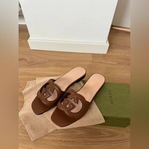 Gucci Interlocking GG Tan Women's Slide Sandals